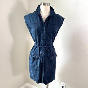 YOUNG FABULOUS & BROKE Womens Small Navy Utility Mini Dress Button Up Sleeveless
